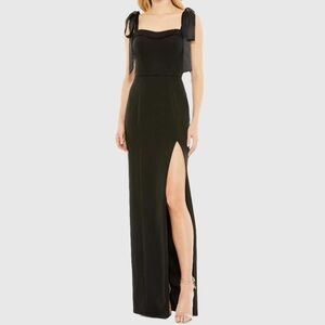 Ieena for Mac Duggal Square Neck Tie Strap Slit Gown 49510 Black NWT Size 2